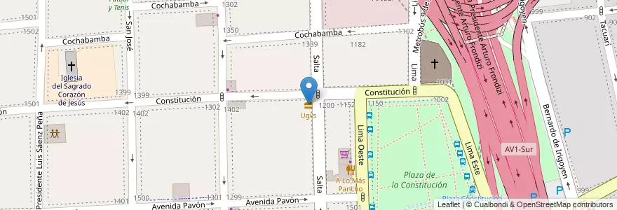 Mapa de ubicacion de Ugi's, Constitucion en آرژانتین, Ciudad Autónoma De Buenos Aires, Comuna 1, Buenos Aires.