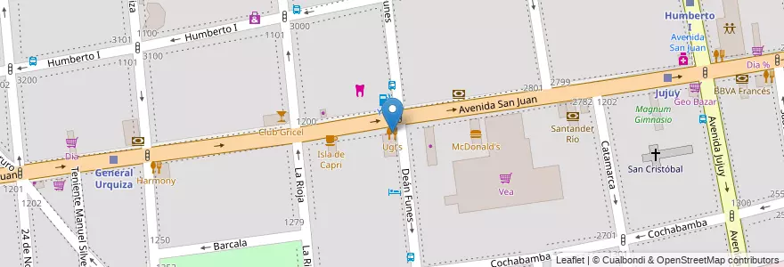 Mapa de ubicacion de Ugi's, San Cristobal en アルゼンチン, Ciudad Autónoma De Buenos Aires, Comuna 3, ブエノスアイレス.