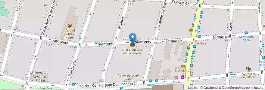 Mapa de ubicacion de Una biblioteca en La Vereda, Balvanera en アルゼンチン, Ciudad Autónoma De Buenos Aires, Comuna 3, ブエノスアイレス.