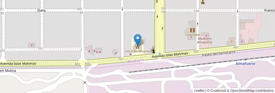 Mapa de ubicacion de Uni 3 Almafuerte en 阿根廷, Córdoba, Departamento Tercero Arriba, Pedanía Salto, Municipio De Almafuerte, Almafuerte.