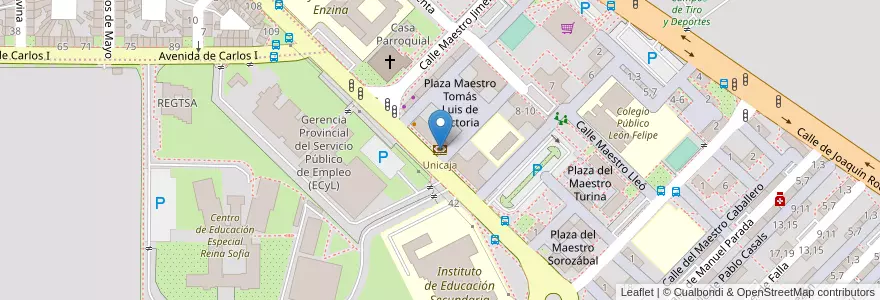 Mapa de ubicacion de Unicaja en スペイン, カスティーリャ・イ・レオン州, サラマンカ, Campo De Salamanca, サラマンカ.