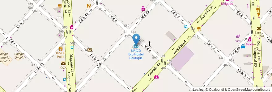 Mapa de ubicacion de UNICO Eco Hostel Boutique, Casco Urbano en آرژانتین, استان بوئنوس آیرس, Partido De La Plata, La Plata.