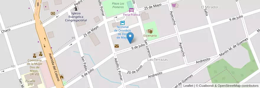 Mapa de ubicacion de Unidad de Gestión Local 8 en Argentinien, Misiones, Departamento Cainguás, Municipio De Dos De Mayo, Dos De Mayo.