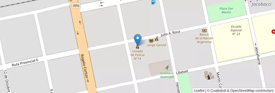 Mapa de ubicacion de Unidad de Policia Nº14 en آرژانتین, شیلی, استان ریو نگرو، آرژانتین, Departamento Veinticinco De Mayo, Ingeniero Jacobacci.