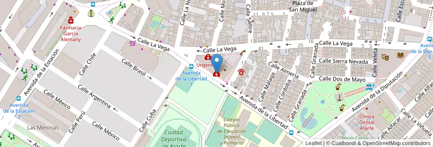 Mapa de ubicacion de Unidad de Salud Mental Comunitaria de Atarfe en スペイン, アンダルシア州, Granada, Comarca De La Vega De Granada, Atarfe.