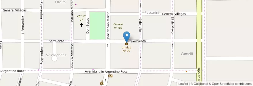 Mapa de ubicacion de Unidad N° 29 en 아르헨티나, 칠레, 리오네그로주, Municipio De General Fernández Oro, Departamento General Roca, Fernández Oro.