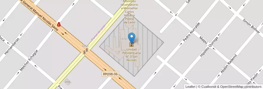 Mapa de ubicacion de Unidad Penitenciaria N° 3 San Nicolás en 아르헨티나, 부에노스아이레스주, Partido De San Nicolás, San Nicolás De Los Arroyos.