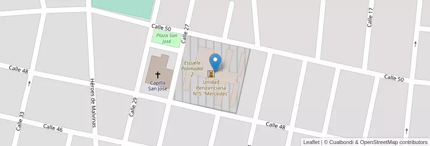 Mapa de ubicacion de Unidad Penitenciaria N° 5 en アルゼンチン, ブエノスアイレス州, Partido De Mercedes, Mercedes.