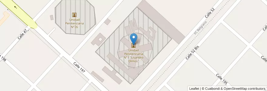 Mapa de ubicacion de Unidad Penitenciaria N°1 "Lisandro Olmos", Lisandro Olmos en Argentina, Provincia Di Buenos Aires, Partido De La Plata, Lisandro Olmos.