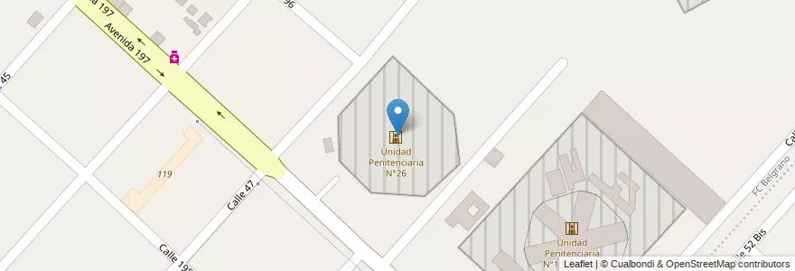 Mapa de ubicacion de Unidad Penitenciaria N°26, Lisandro Olmos en الأرجنتين, بوينس آيرس, Partido De La Plata, Lisandro Olmos.