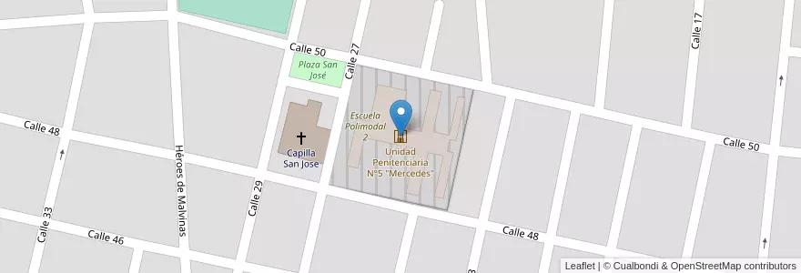 Mapa de ubicacion de Unidad Penitenciaria N°5 "Mercedes" en Arjantin, Buenos Aires, Partido De Mercedes, Mercedes.