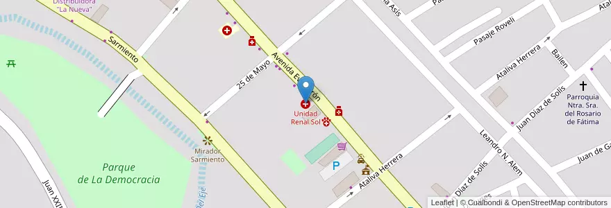 Mapa de ubicacion de Unidad Renal Sol en Arjantin, Córdoba, Departamento Cruz Del Eje, Municipio De Cruz Del Eje, Pedanía Cruz Del Eje, Cruz Del Eje.