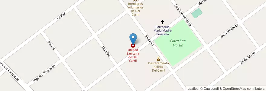 Mapa de ubicacion de Unidad Sanitaria de Del Carril en Argentinië, Buenos Aires, Partido De Saladillo.
