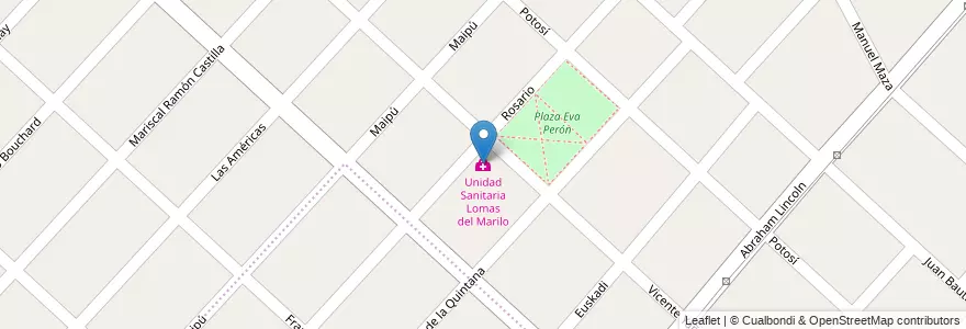 Mapa de ubicacion de Unidad Sanitaria Lomas del Marilo en Argentina, Buenos Aires, Partido De Moreno, Trujui.