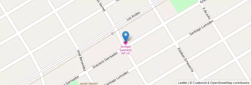 Mapa de ubicacion de Unidad Sanitaria N* 10 en Arjantin, Buenos Aires, Partido De Esteban Echeverría, 9 De Abril.