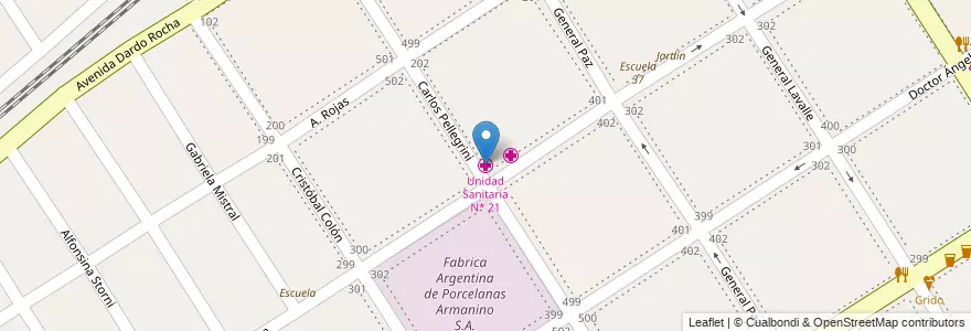Mapa de ubicacion de Unidad Sanitaria N* 21 en アルゼンチン, ブエノスアイレス州, Partido De Esteban Echeverría, Monte Grande.