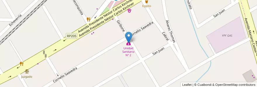 Mapa de ubicacion de Unidad Sanitaria Nº 2 en Argentinië, Buenos Aires, Ezeiza.