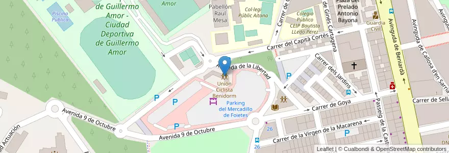 Mapa de ubicacion de Unión Ciclista Benidorm en スペイン, バレンシア州, Alacant / Alicante, La Marina Baixa, Benidorm.