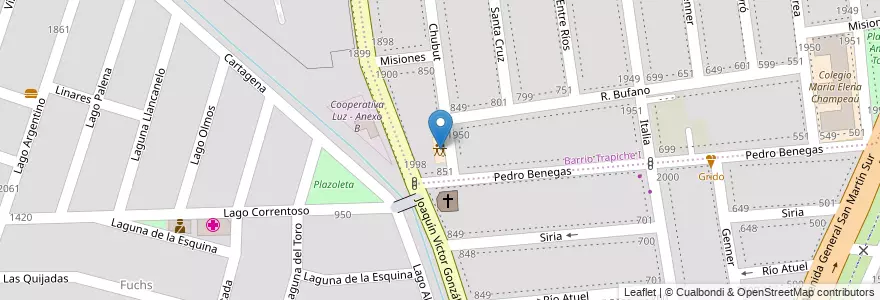 Mapa de ubicacion de Unión Vecinal Barrio Trapiche - Club de Bochas en Arjantin, Şili, Mendoza, Godoy Cruz, Departamento Godoy Cruz, Distrito Gobernador Benegas.