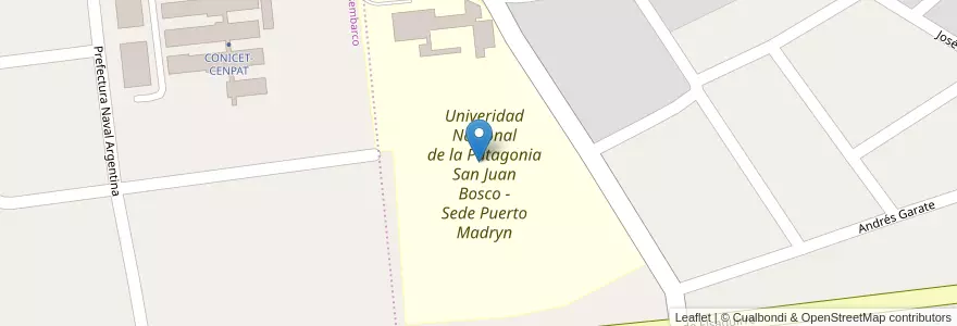 Mapa de ubicacion de Univeridad Nacional de la Patagonia San Juan Bosco - Sede Puerto Madryn en アルゼンチン, チュブ州, Puerto Madryn, Departamento Biedma.