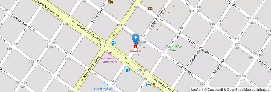 Mapa de ubicacion de Universal en Arjantin, Buenos Aires, Partido De San Pedro, San Pedro.