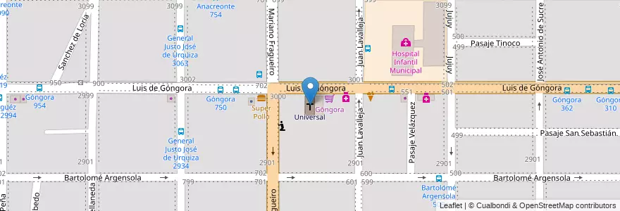 Mapa de ubicacion de Universal en アルゼンチン, コルドバ州, Departamento Capital, Pedanía Capital, Córdoba, Municipio De Córdoba.