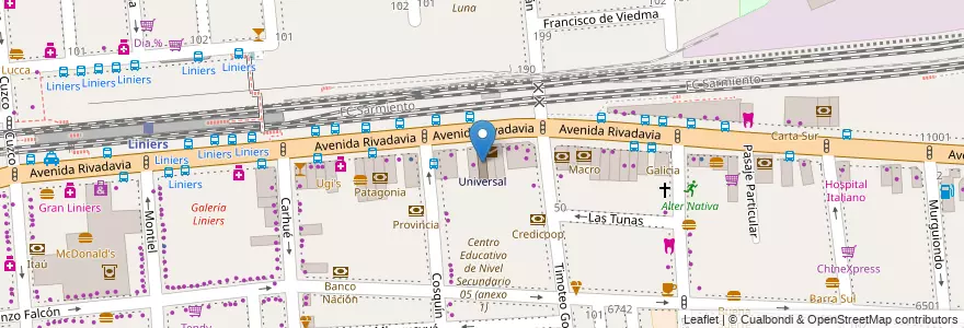 Mapa de ubicacion de Universal, Liniers en アルゼンチン, Ciudad Autónoma De Buenos Aires, Comuna 9, ブエノスアイレス.