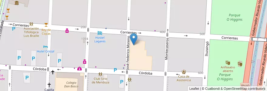 Mapa de ubicacion de Universidad Aconcagua en アルゼンチン, チリ, メンドーサ州, Departamento Capital, Ciudad De Mendoza, Sección 3ª Parque O'Higgins.