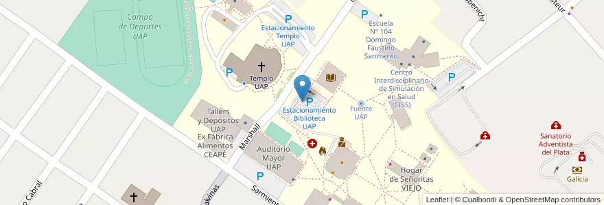 Mapa de ubicacion de Universidad Adventista del Plata en 阿根廷, 恩特雷里奥斯省, Departamento Diamante, Libertador San Martín, Distrito Palmar.