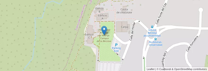 Mapa de ubicacion de Universidad Antonio de Nebrija - Campus de La Berzosa en إسبانيا, منطقة مدريد, منطقة مدريد, Cuenca Alta Del Manzanares, Hoyo De Manzanares.