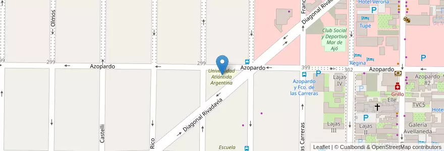 Mapa de ubicacion de Universidad Atlántida Argentina en Arjantin, Buenos Aires, Partido De La Costa, Mar De Ajó.