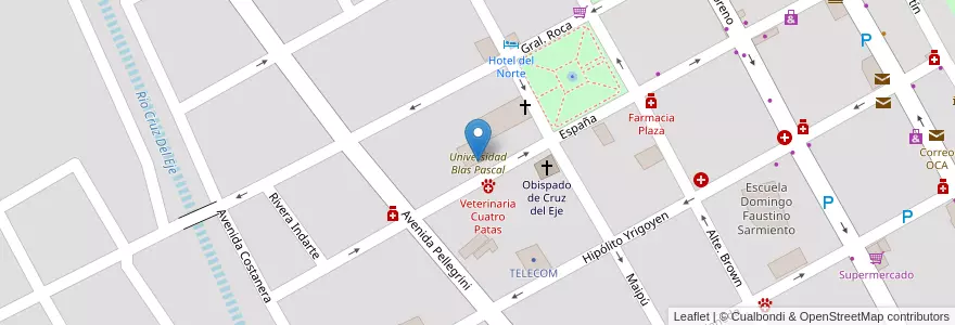 Mapa de ubicacion de Universidad Blas Pascal en Arjantin, Córdoba, Departamento Cruz Del Eje, Municipio De Cruz Del Eje, Pedanía Cruz Del Eje, Cruz Del Eje.