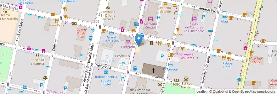 Mapa de ubicacion de Universidad Católica Argentina (UCA) en アルゼンチン, チリ, メンドーサ州, Departamento Capital, Ciudad De Mendoza.