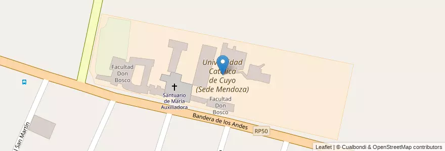 Mapa de ubicacion de Universidad Católica de Cuyo (Sede Mendoza) en آرژانتین, شیلی, Mendoza, Departamento Maipú, Distrito Rodeo Del Medio, Rodeo Del Medio.