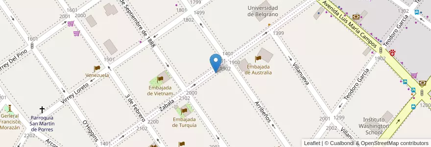 Mapa de ubicacion de Universidad de Belgrano en آرژانتین, Ciudad Autónoma De Buenos Aires, Buenos Aires.