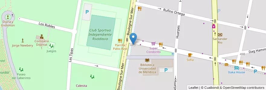 Mapa de ubicacion de Universidad de Mendoza - Rectorado en Argentinien, Chile, Mendoza, Departamento Capital, Ciudad De Mendoza, Sección 5ª Residencial Sur.