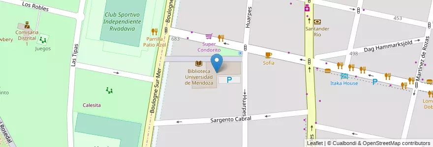 Mapa de ubicacion de Universidad de Mendoza en Arjantin, Şili, Mendoza, Departamento Capital, Ciudad De Mendoza, Sección 5ª Residencial Sur.