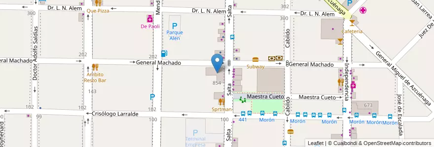 Mapa de ubicacion de Universidad de Moron en アルゼンチン, ブエノスアイレス州, Partido De Morón, Morón.