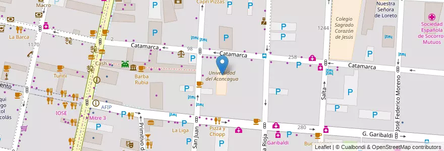 Mapa de ubicacion de Universidad del Aconcagua en Arjantin, Şili, Mendoza, Departamento Capital, Ciudad De Mendoza, Sección 3ª Parque O'Higgins.