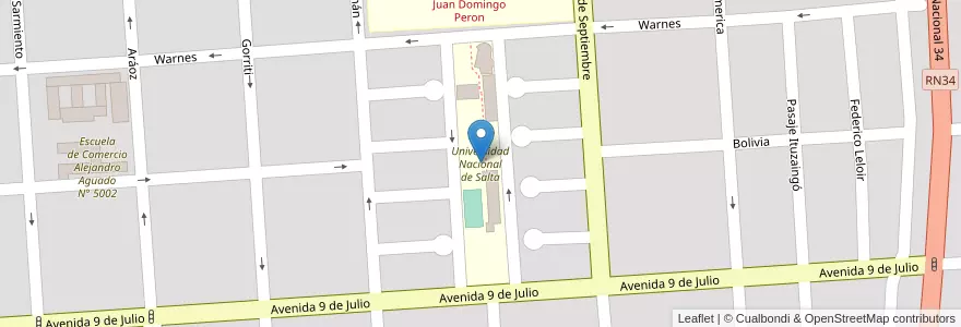 Mapa de ubicacion de Universidad Nacional de Salta en Arjantin, Salta, General San Martín, Municipio De Tartagal, Tartagal.