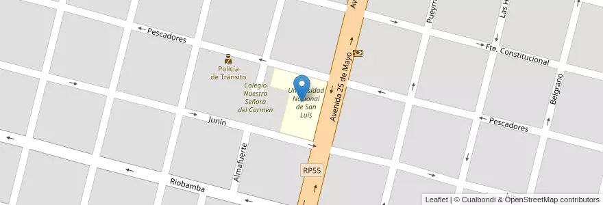 Mapa de ubicacion de Universidad Nacional de San Luis en 아르헨티나, San Luis, General Pedernera, Villa Mercedes, Municipio De Villa Mercedes.
