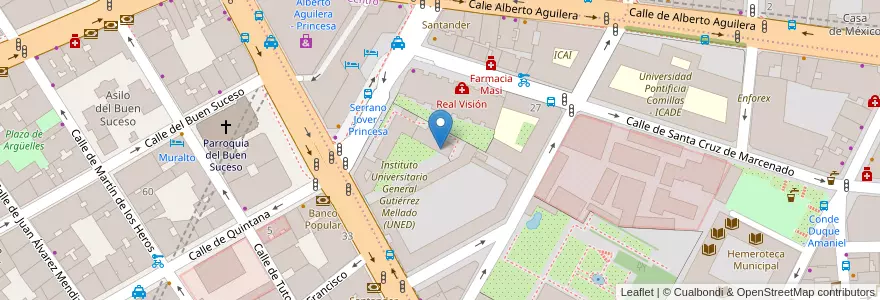 Mapa de ubicacion de Universidad Nebrija - Campus de Madrid-Princesa en اسپانیا, بخش خودمختار مادرید, بخش خودمختار مادرید, Área Metropolitana De Madrid Y Corredor Del Henares, مادرید.