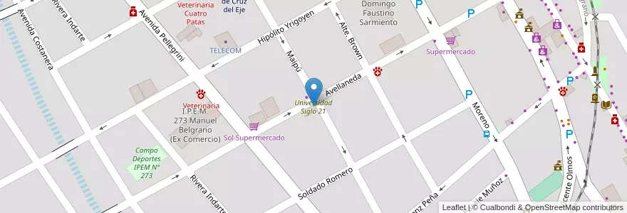 Mapa de ubicacion de Universidad Siglo 21 en آرژانتین, Córdoba, Departamento Cruz Del Eje, Municipio De Cruz Del Eje, Pedanía Cruz Del Eje, Cruz Del Eje.