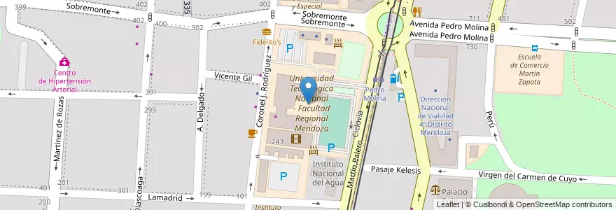Mapa de ubicacion de Universidad Tecnológica Nacional - Facultad Regional Mendoza en Argentine, Chili, Mendoza, Departamento Capital, Ciudad De Mendoza, Sección 5ª Residencial Sur.