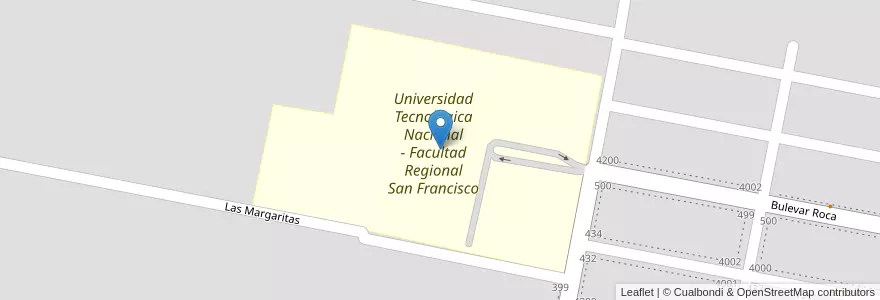 Mapa de ubicacion de Universidad Tecnológica Nacional - Facultad Regional San Francisco en 阿根廷, Córdoba, Departamento San Justo, Pedanía Juárez Celman, Municipio De San Francisco, San Francisco.