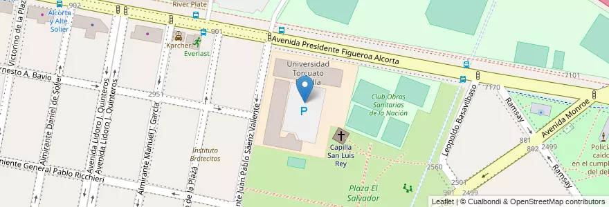 Mapa de ubicacion de Universidad Torcuato DiTella - Campus Alcorta, Belgrano en Аргентина, Буэнос-Айрес, Буэнос-Айрес, Comuna 13.
