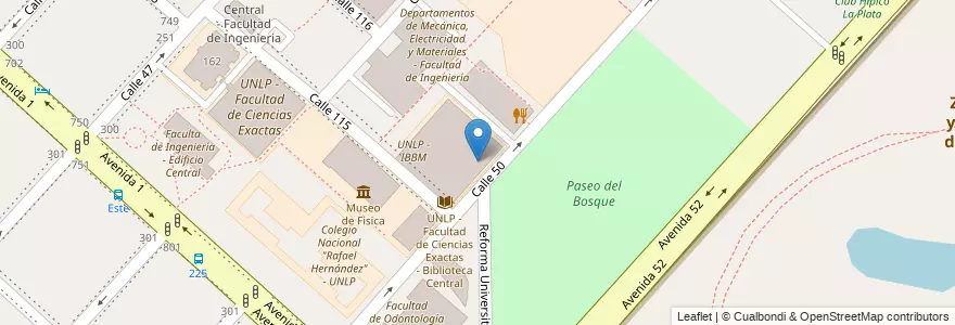 Mapa de ubicacion de UNLP - CINDEFI, Casco Urbano en アルゼンチン, ブエノスアイレス州, Partido De La Plata, La Plata.