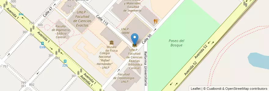Mapa de ubicacion de UNLP - Facultad de Ciencias Exactas - Biblioteca Central, Casco Urbano en アルゼンチン, ブエノスアイレス州, Partido De La Plata, La Plata.