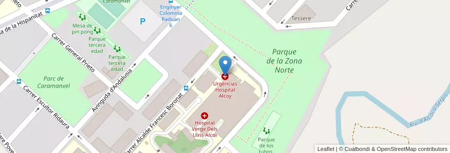 Mapa de ubicacion de Urgencias Hospital Alcoy en 西班牙, Comunitat Valenciana, Alacant / Alicante, L'Alcoià, Alcoi / Alcoy.