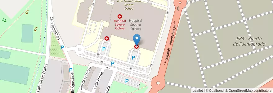 Mapa de ubicacion de Urgencias (Trauma) Severo Ochoa en Испания, Мадрид, Мадрид, Área Metropolitana De Madrid Y Corredor Del Henares, Leganés.